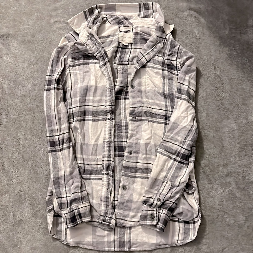 Grey, Plaid Button-Up